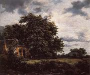Jacob van Ruisdael Cottage under the trees near a Grainfield oil painting artist